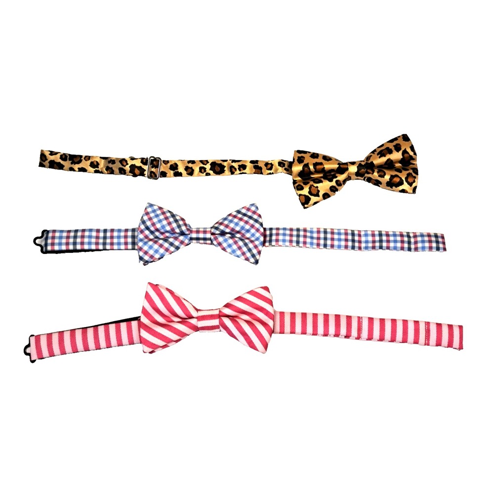 Lot Of 3 Bow Ties Striped Animal Print Gingham Check‎ Fun Novelty Tie